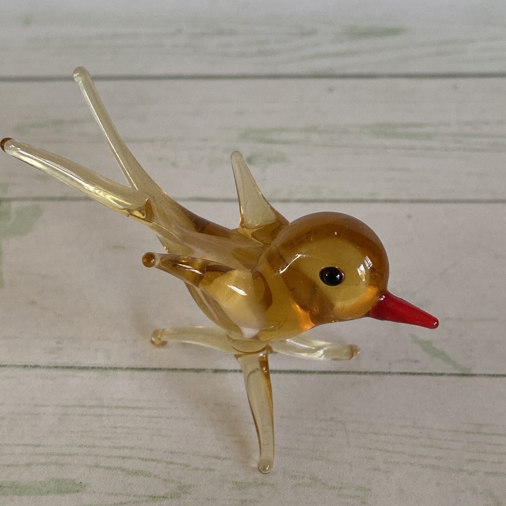 Vintage Murano Art Glass Bird Orange Bird Made In Italy